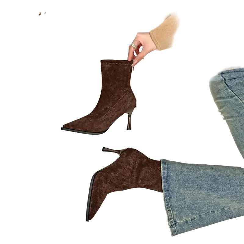 Trendbay Women's Pointed Toe High Heel Ankle Boots