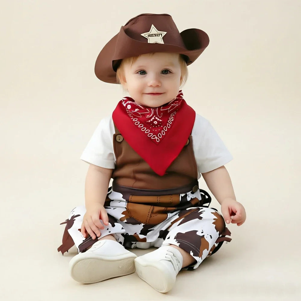 Trendbay Baby Cowboy Costume Set 3Pcs Romper, Hat & Scarf