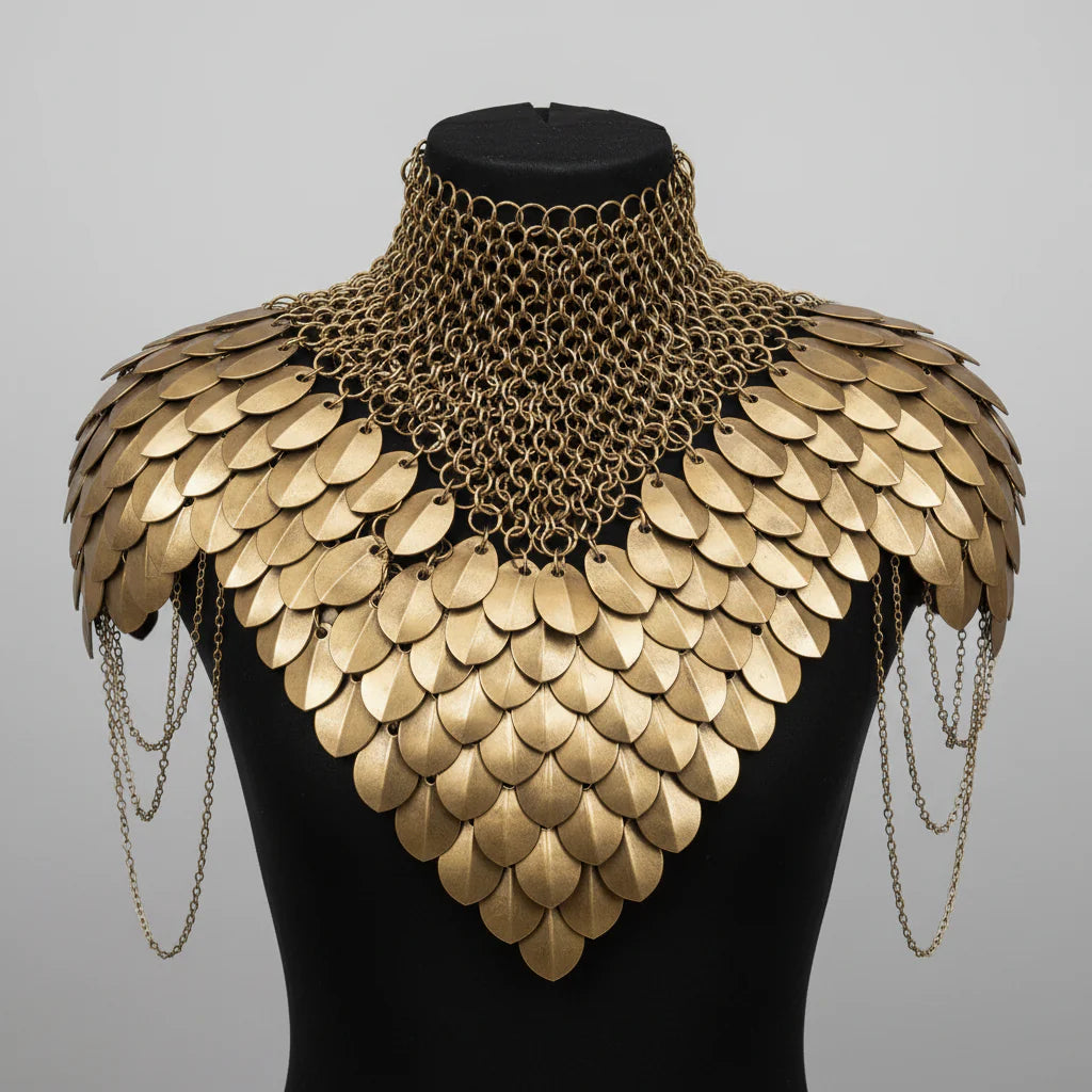 Trendbay Mermaid Dragon Scale Shoulder Chain – Layered Metal Chainmail Body Jewelry for Women