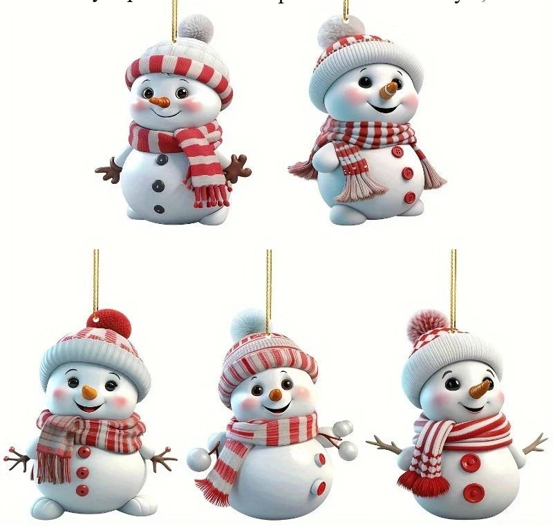 Trendbay 5-Piece Acrylic Snowman Ornaments – 2D Flat ornament