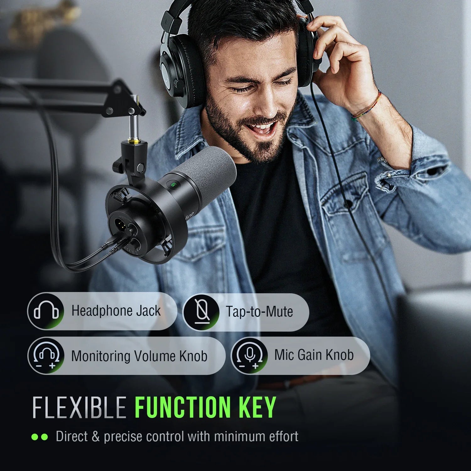 Trendbay USB/XLR Dynamic Microphone Touch Mute Headphone Jack