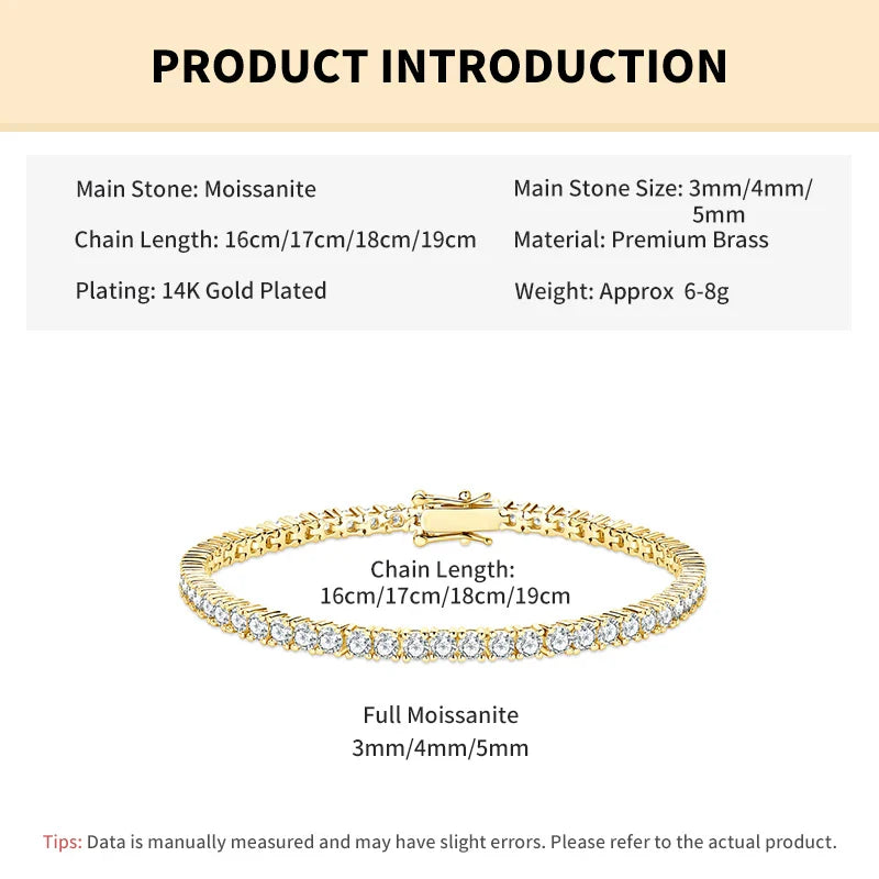 Trendbay 3mm D Color Moissanite Tennis Bracelet – Elegant Women's Fine Jewelry Bracelet (16cm)