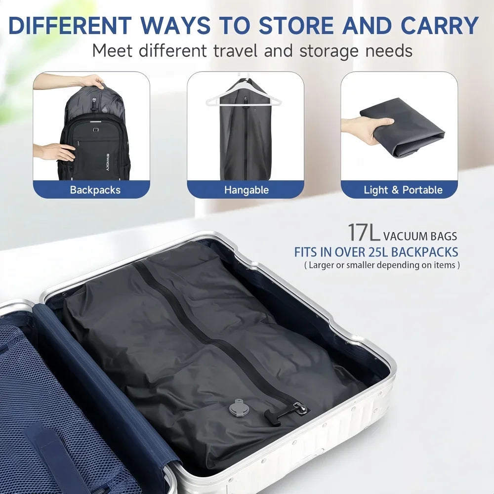 Trendbay 17L Travel Vacuum Storage Bags with Hand Air Pump – Reusable Compression Packing Bags
