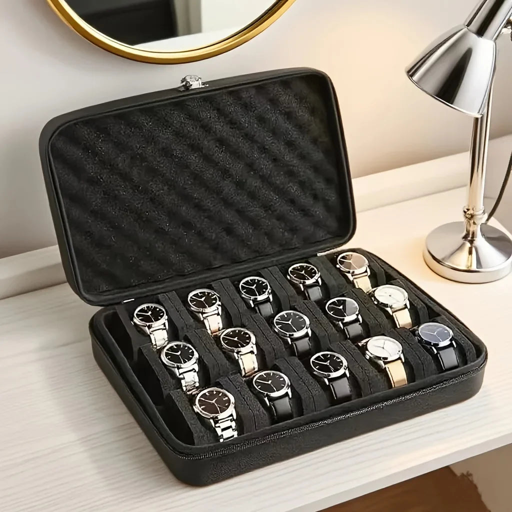Trendbay 15-Slot Hard Shell Watch Storage Case – Shockproof Watch Organizer with Foam Padding