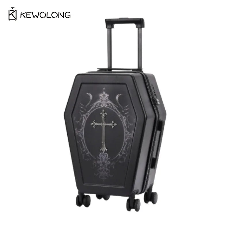 Trendbay Gothic Coffin Travel Suitcase – Vintage Hard-Shell Rolling Luggage