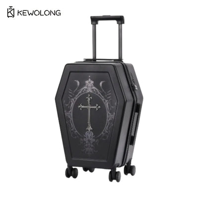 Trendbay Gothic Coffin Travel Suitcase – Vintage Hard-Shell Rolling Luggage
