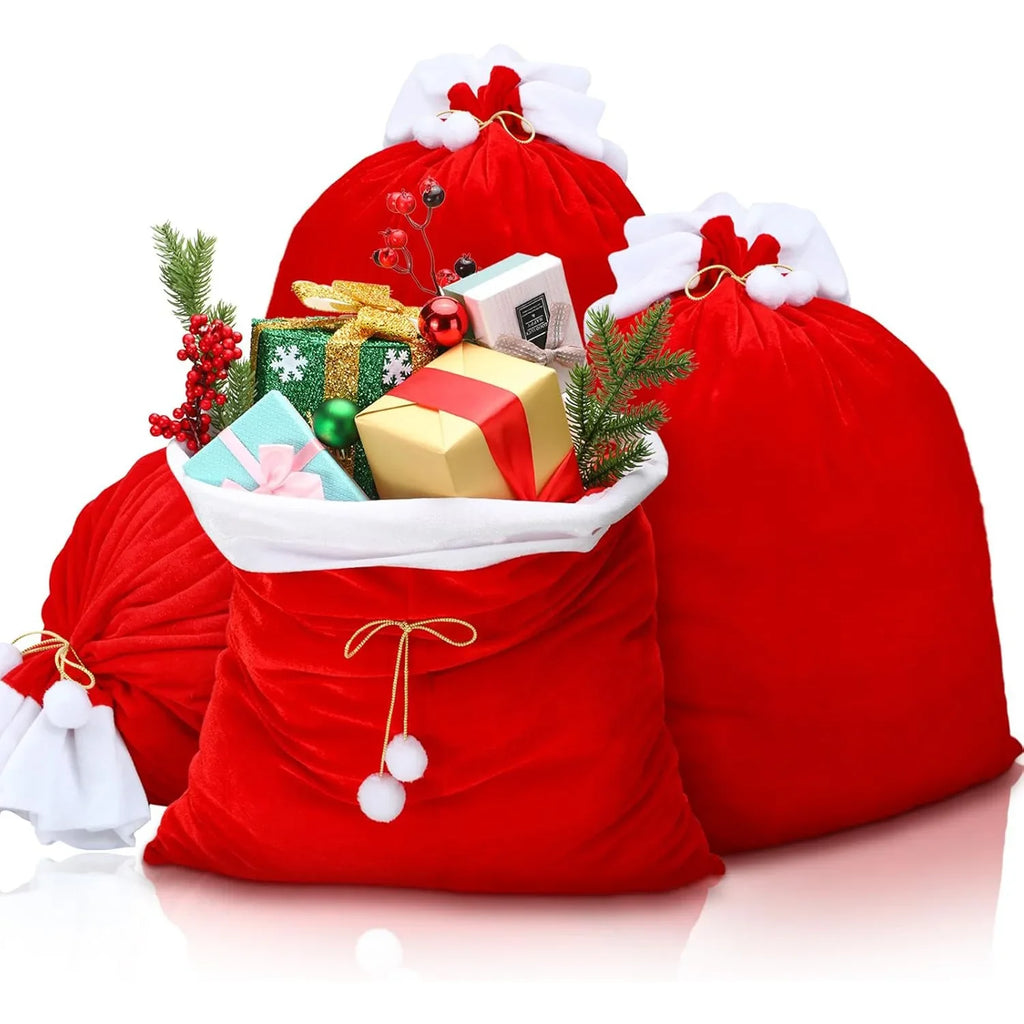 Trendbay Large Red Velvet Christmas Gift Bag with White Pompom