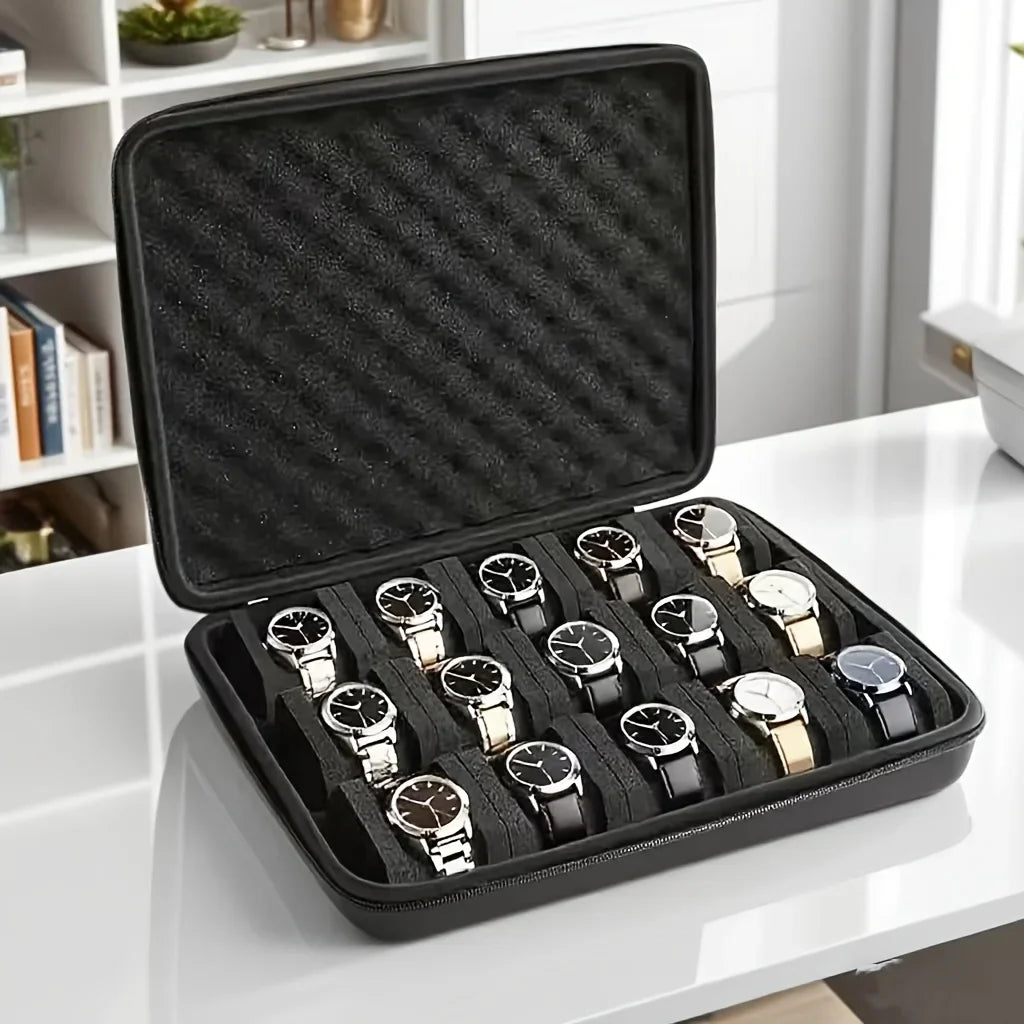Trendbay 15-Slot Hard Shell Watch Storage Case – Shockproof Watch Organizer with Foam Padding
