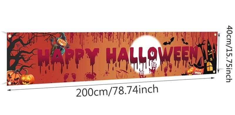 Trendbay Halloween Ghost & Pumpkin Banner Retro Party Sign 200x40cm