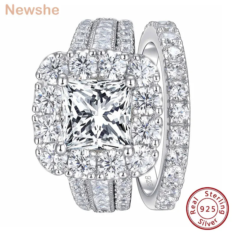Trendbay Silver Halo Princess Cut Cubic Zirconia Engagement Ring – Vintage Wedding Ring for Women