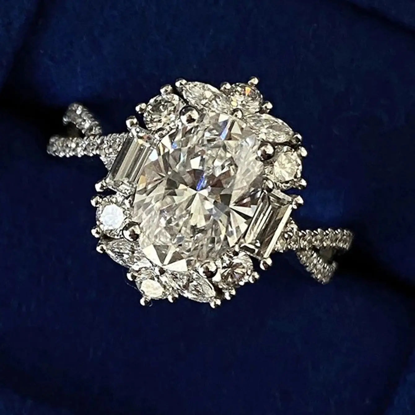 Trendbay Sterling Silver 1 Carat Oval Moissanite Ring – Vintage Elegant Statement Ring for Women