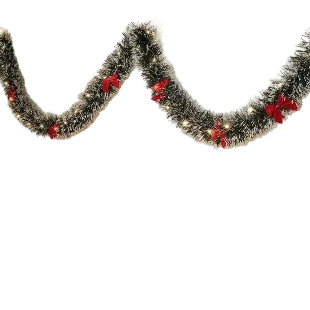 Trendbay 2M Red Christmas Tinsel Garland with LED Lights