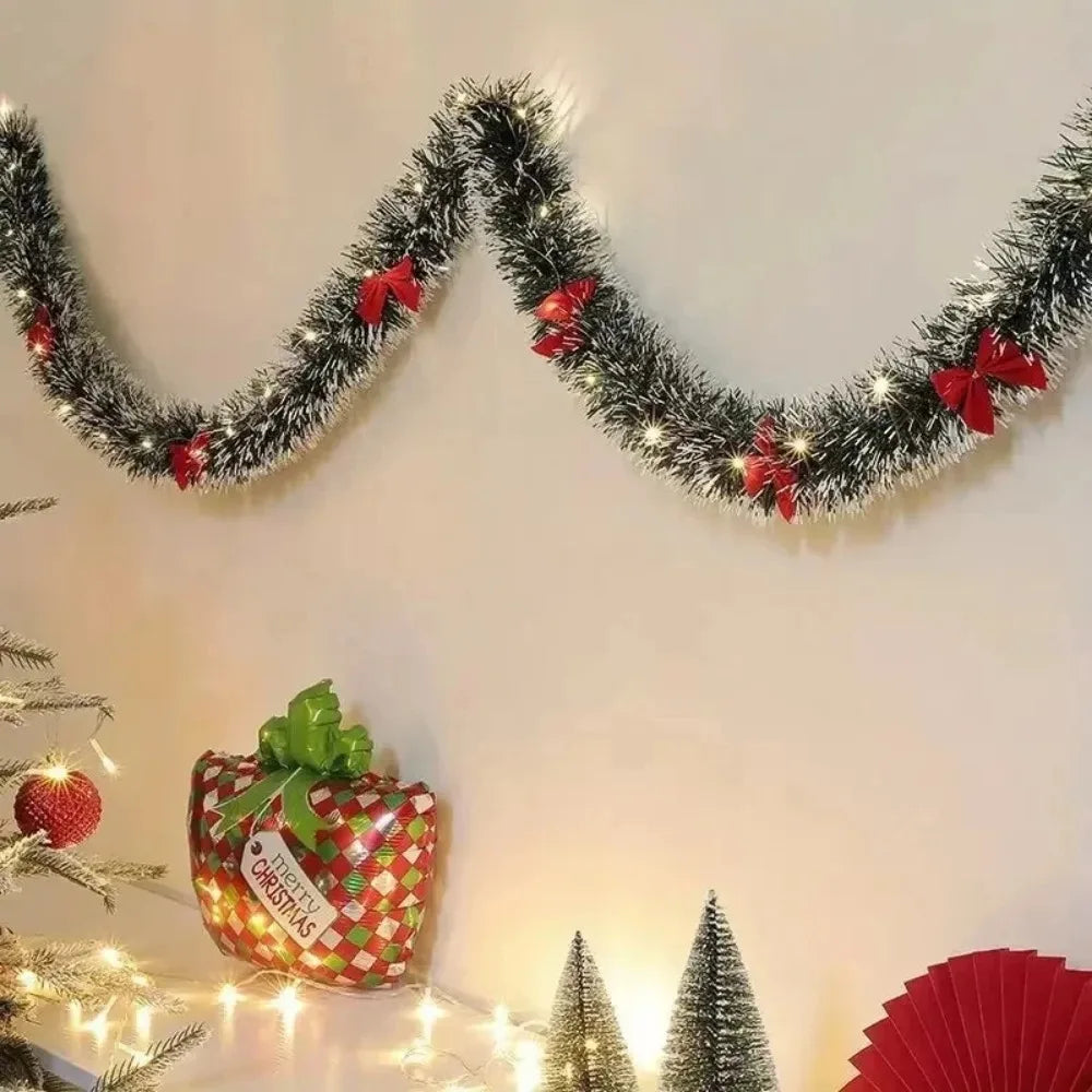 Trendbay 2M Red Christmas Tinsel Garland with LED Lights