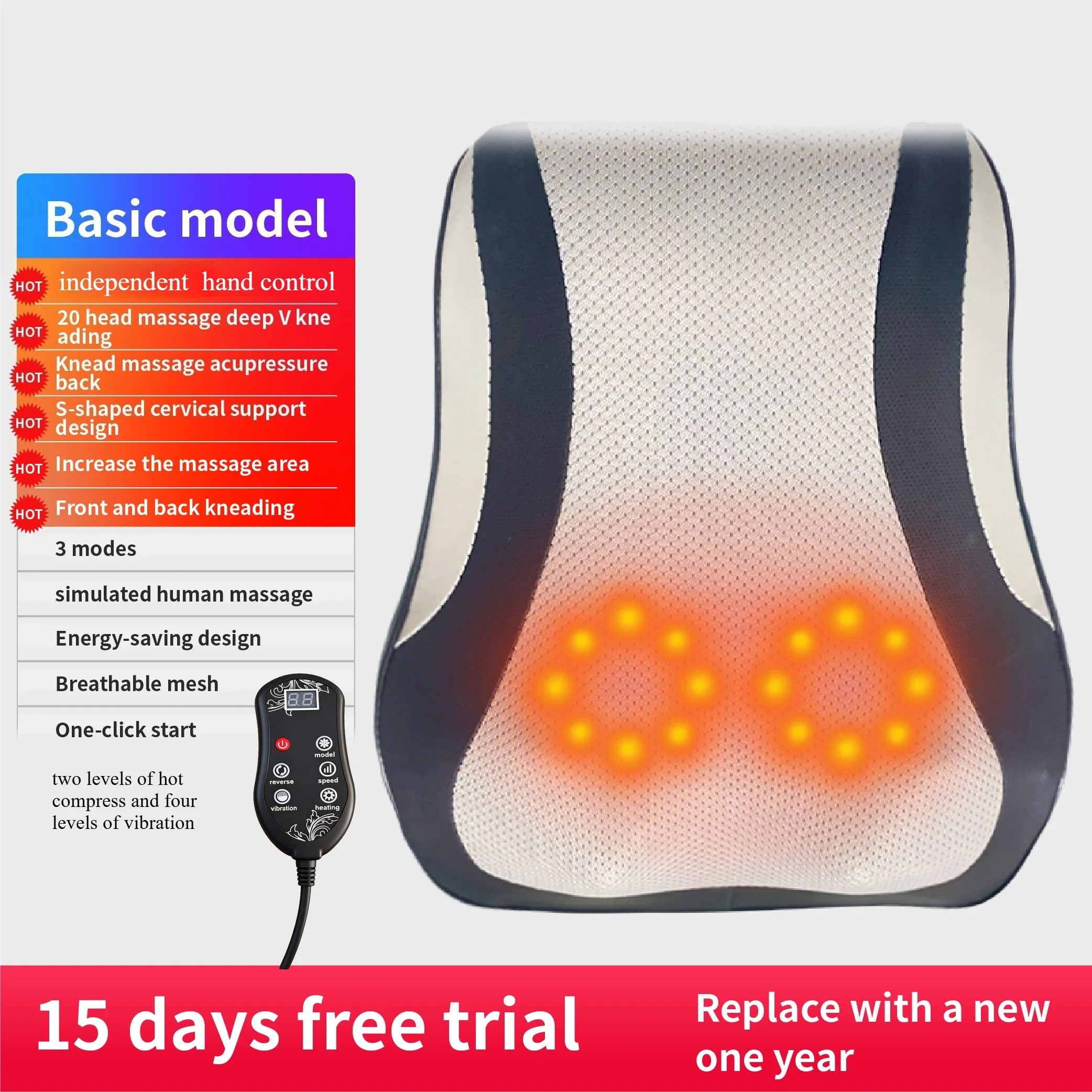 Trendbay Electric Cervical Traction Pillow Massager with Heat & Vibration