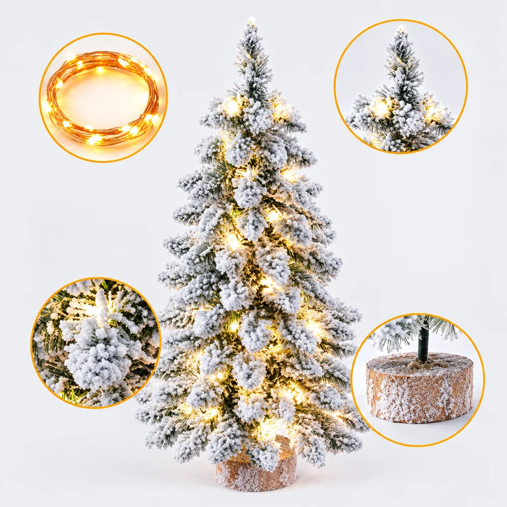 Trendbay Snow-Flocked Christmas Tree Tabletop Figurine with LED Lights