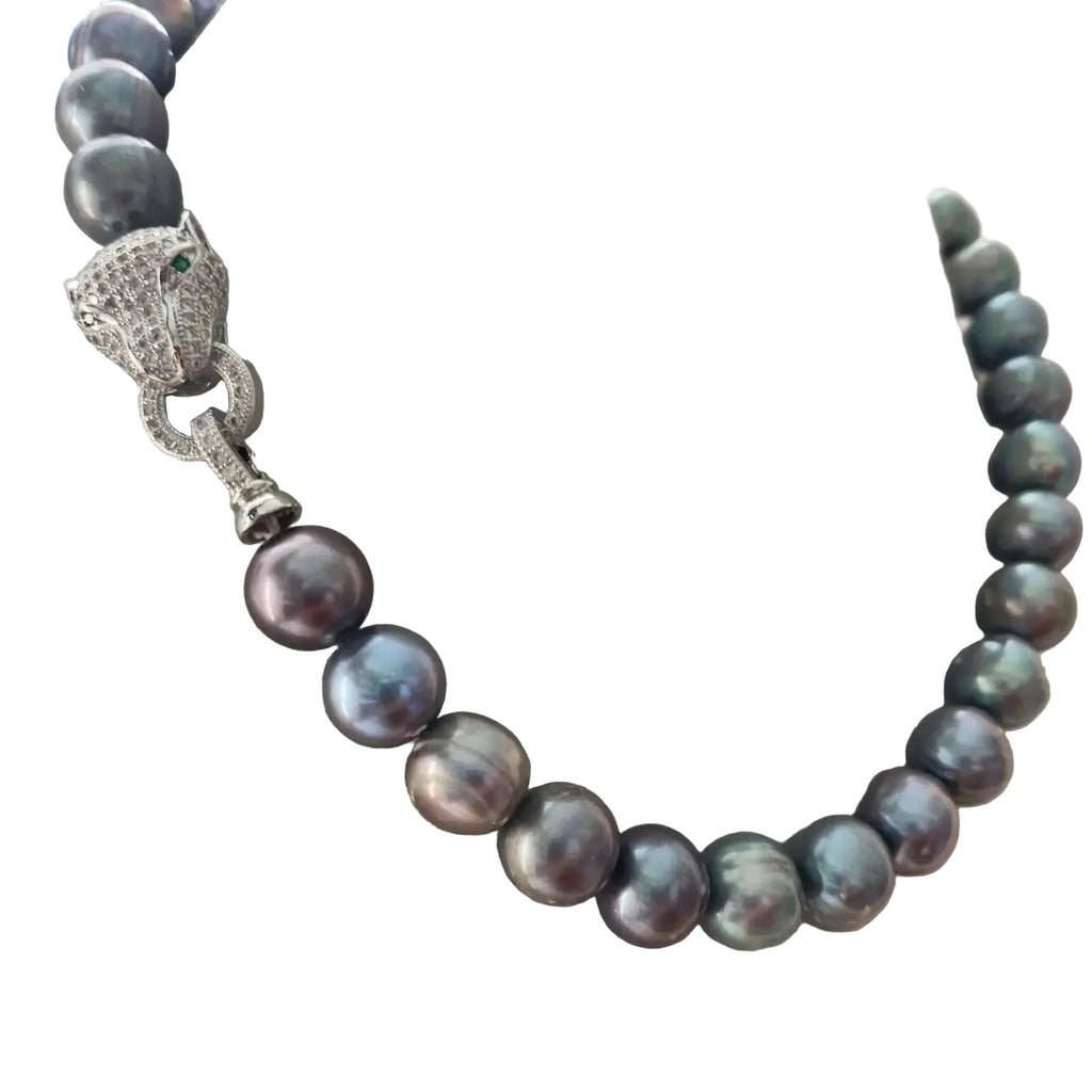Trendbay AAAA+ Natural Black Blue Baroque Pearl Necklace – 925 Sterling Silver Clasp (16–35 Inch)