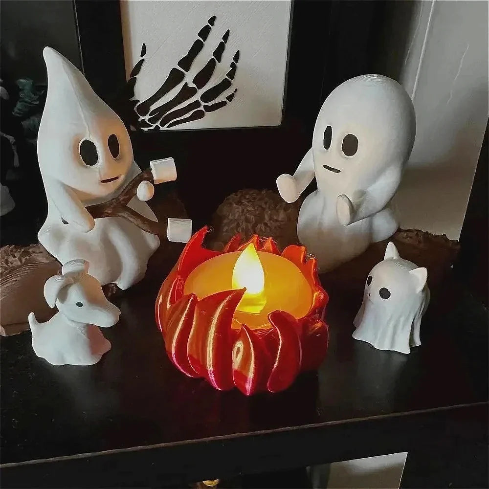 Trendbay 1 Set Halloween Ghost Campfire Decor with Dog & Cat Figures