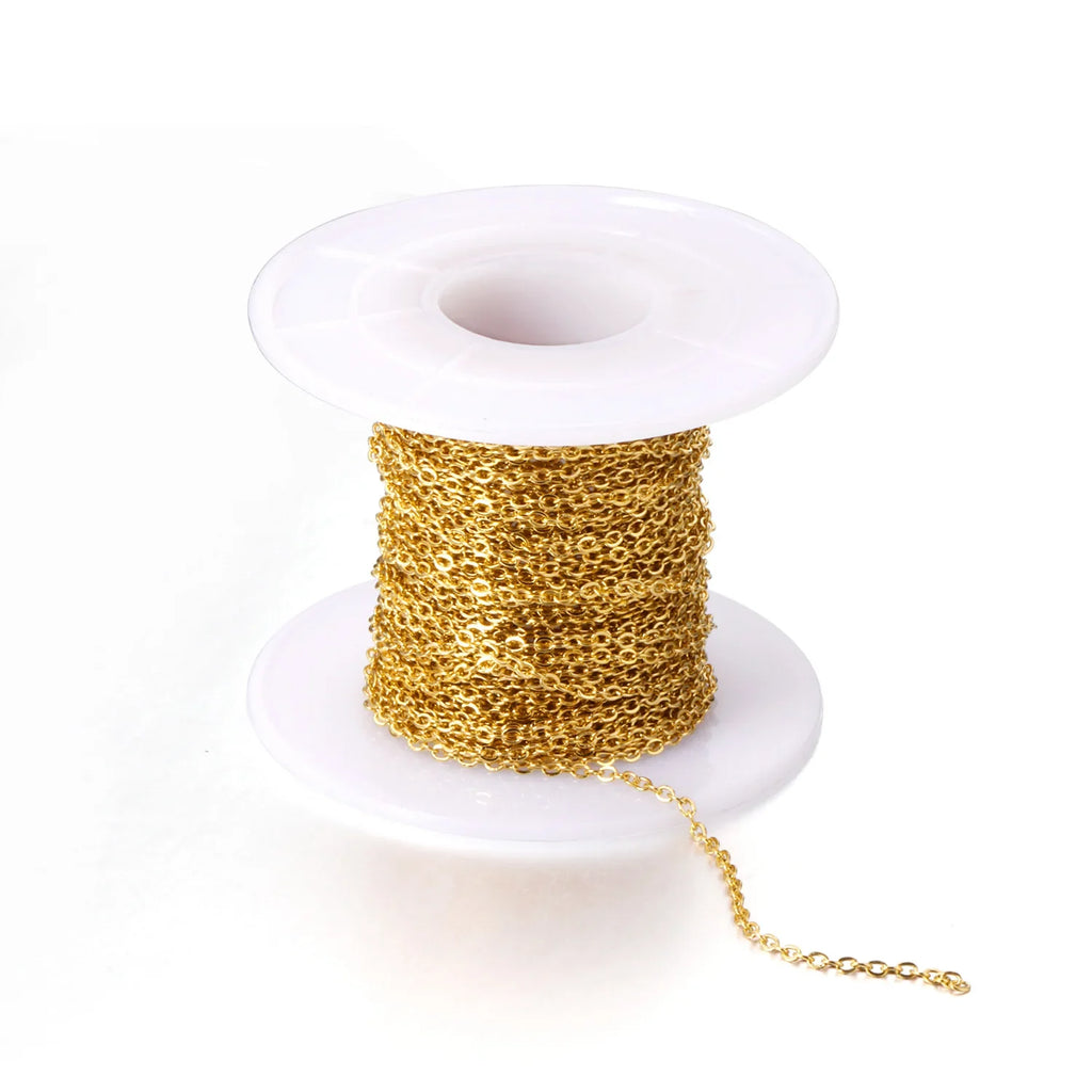 Trendbay 316L Stainless Steel Gold Roll Chain – 10M DIY Jewelry Making Chain, 2mm