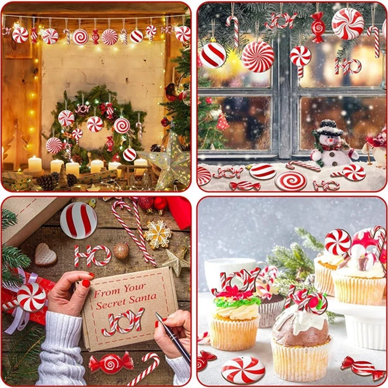 Trendbay 12Pcs Wooden Candy Christmas Tree Ornaments Red