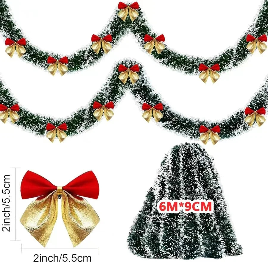 Trendbay 6M Red Christmas Tinsel Garland with 36 Mini Bows