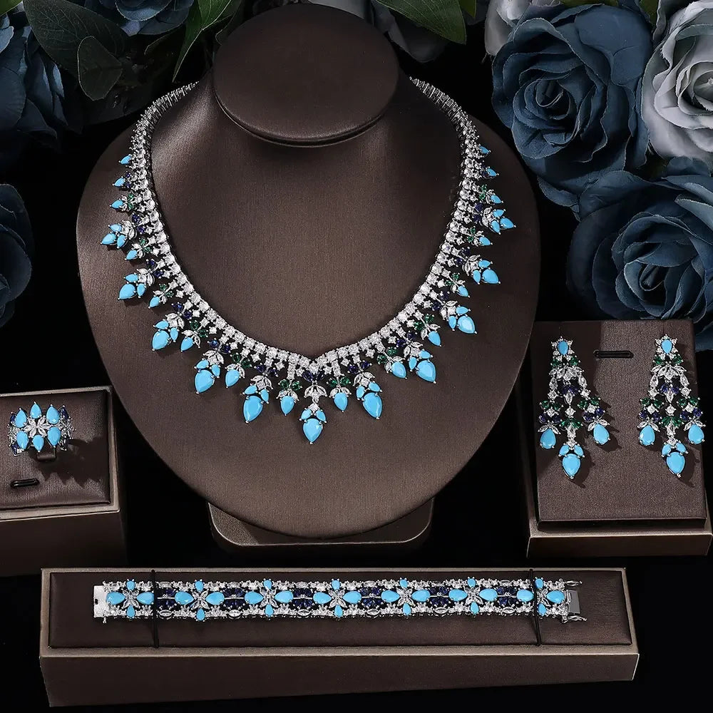Trendbay 4-Piece Cubic Zirconia Bridal Jewelry Set – Necklace, Earrings, Bracelet & Ring