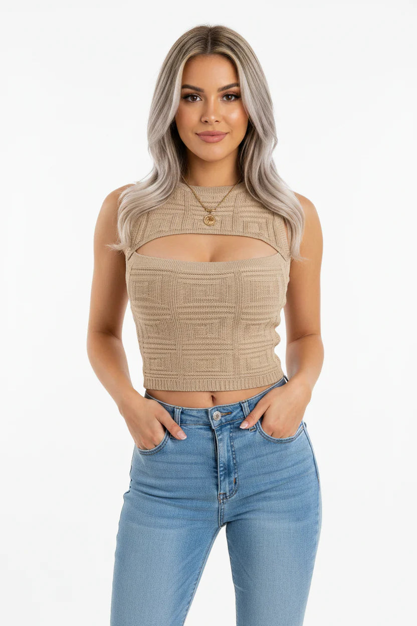 Trendbay Women's Hollow Knit Crop Top