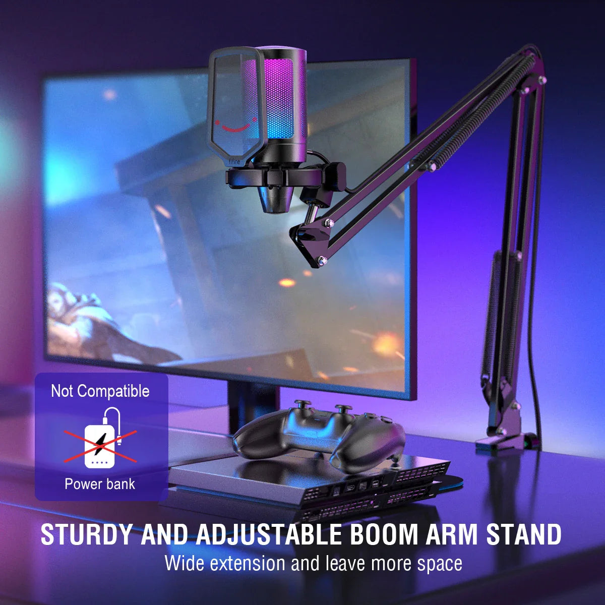 Trendbay USB Gaming Microphone Kit RGB Cardioid Mic with Arm Stand