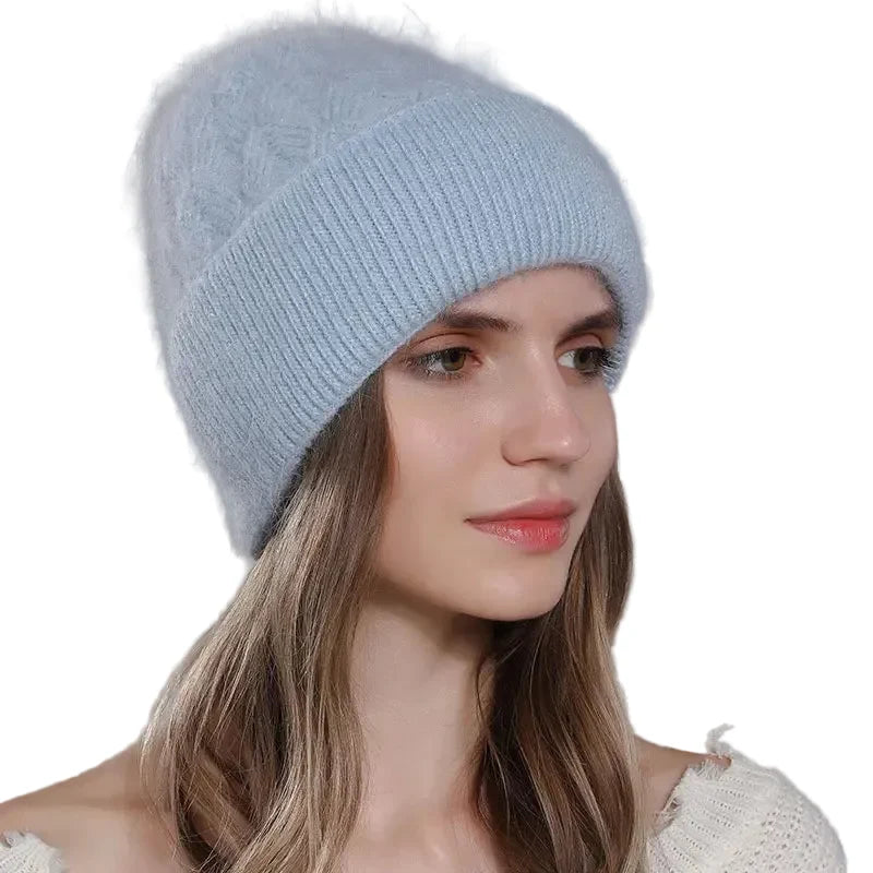 Trendbay Women's Twist Style Angora Rabbit Fur Beanie
