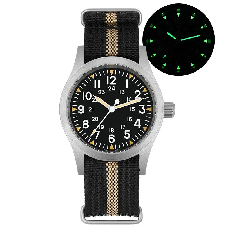 Trendbay 38mm Vintage Military Quartz Watch with Sapphire Crystal & 100M Water Resistance