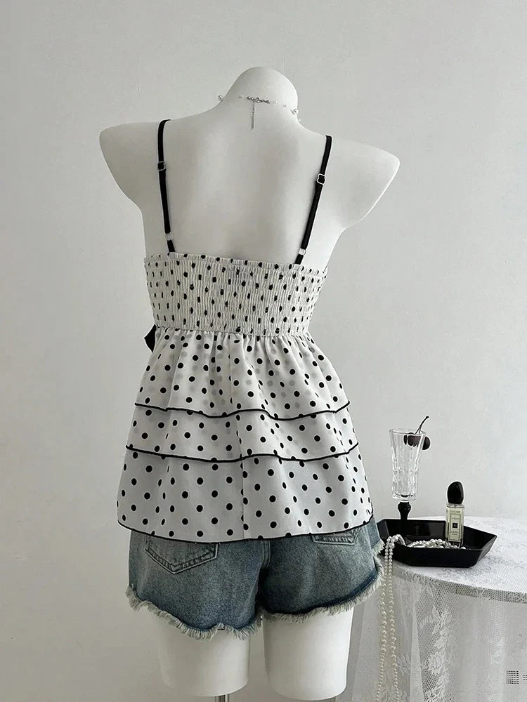 Trendbay Women's Retro Lace Patchwork Polka Dot Camisole
