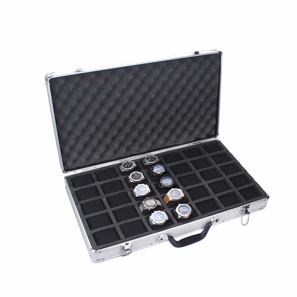 Trendbay 35-Slot Aluminum Watch Storage Case – Portable Watch & Jewelry Organizer Display Box