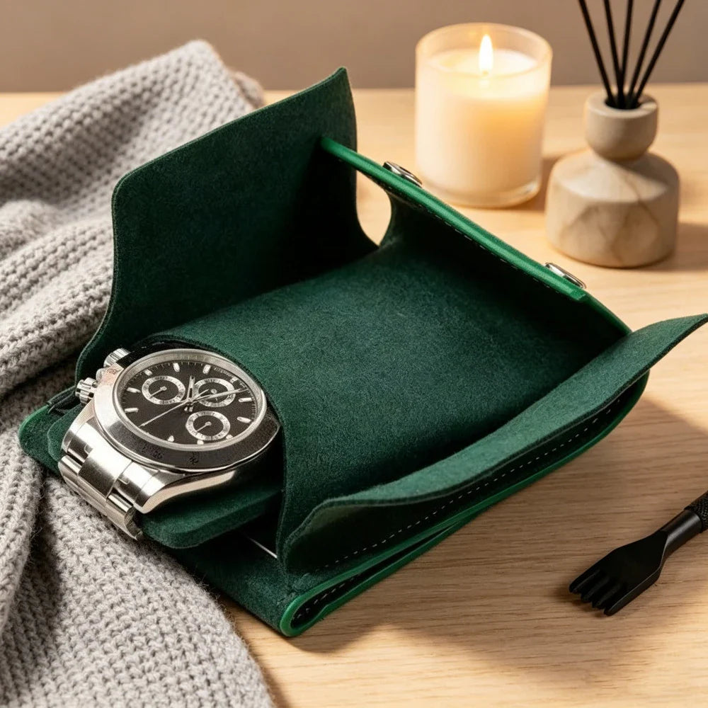 Trendbay Portable PU Leather Watch Travel Case – Dustproof Watch Storage Pouch with Soft Flannel Lining