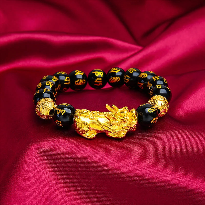 Trendbay 24K Gold-Tone Pixiu Bracelet – Lucky Wealth Beaded Bracelet for Men & Couples
