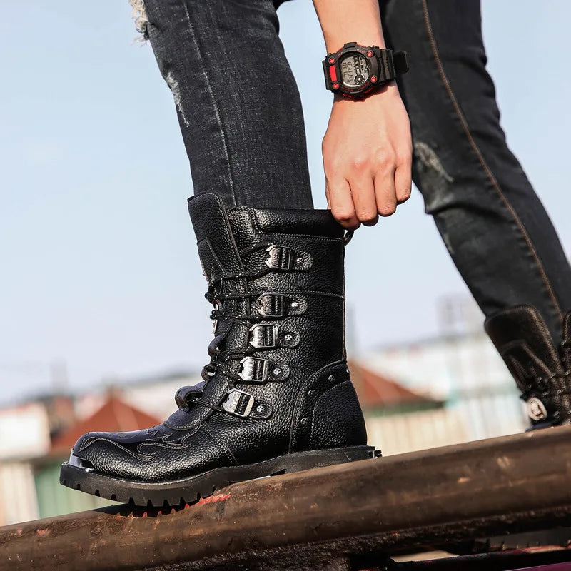 Trendbay Men's Mid-Calf Motorcycle Boots