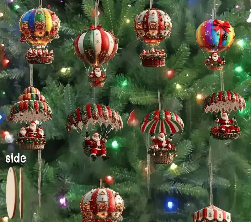 Trendbay 10pcs Santa Claus Parachute Wooden Hanging Ornaments – 2D Flat