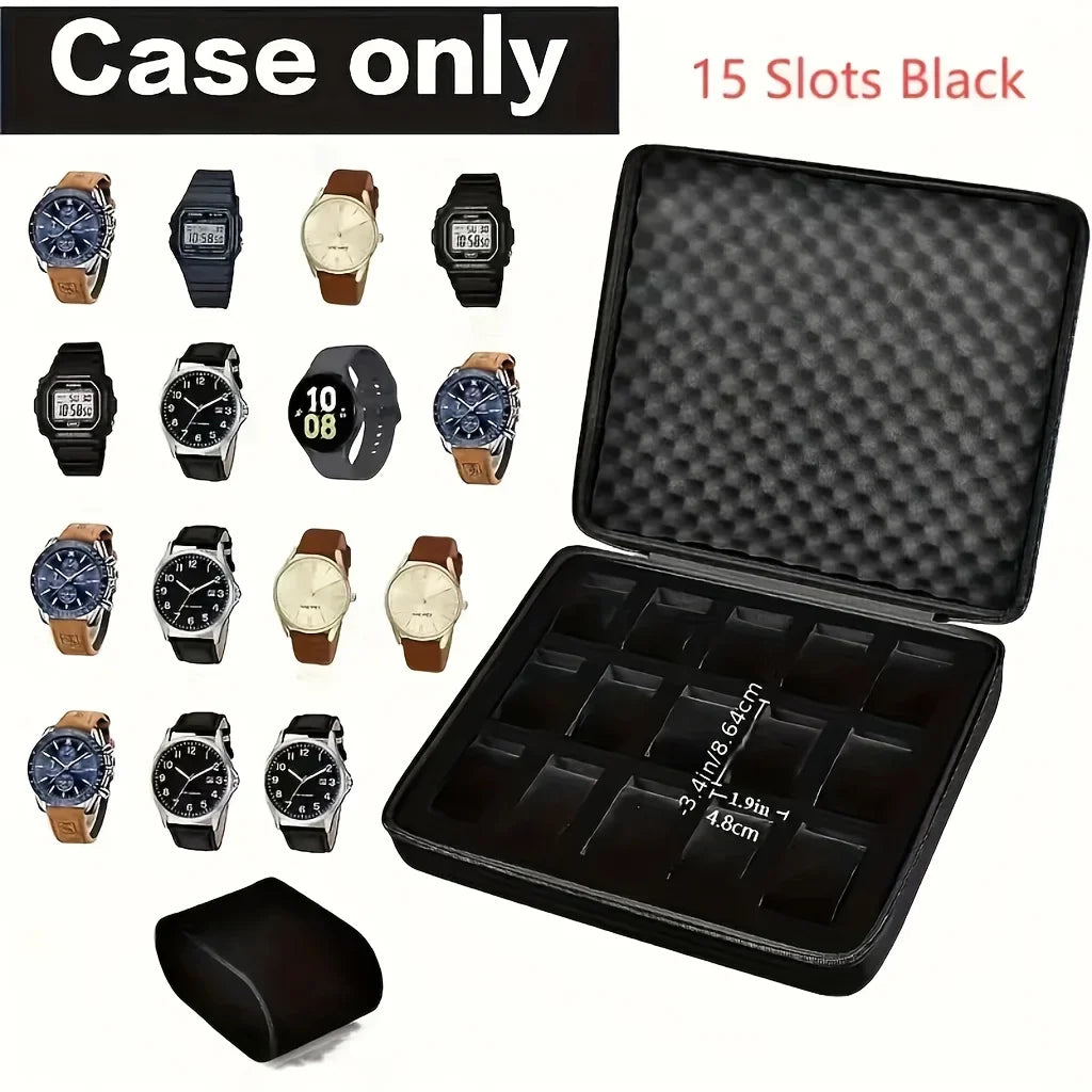 Trendbay 15-Slot Hard Shell Watch Storage Case – Shockproof Watch Organizer with Foam Padding