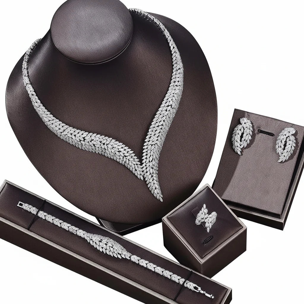 Trendbay 4-Piece Cubic Zirconia Bridal Jewelry Set – Necklace, Earrings, Bracelet & Ring