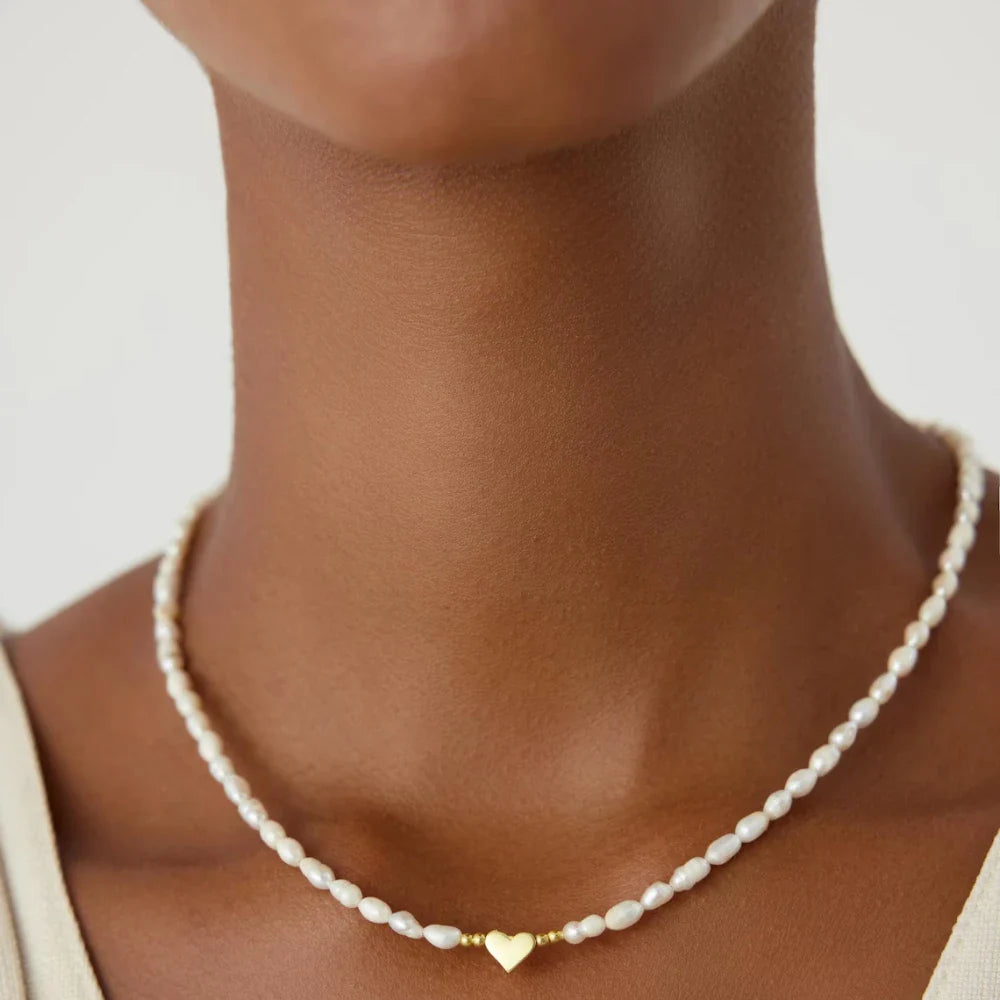 Trendbay Freshwater Rice Pearl Necklace – 4mm Adjustable Pearl Necklace for Women