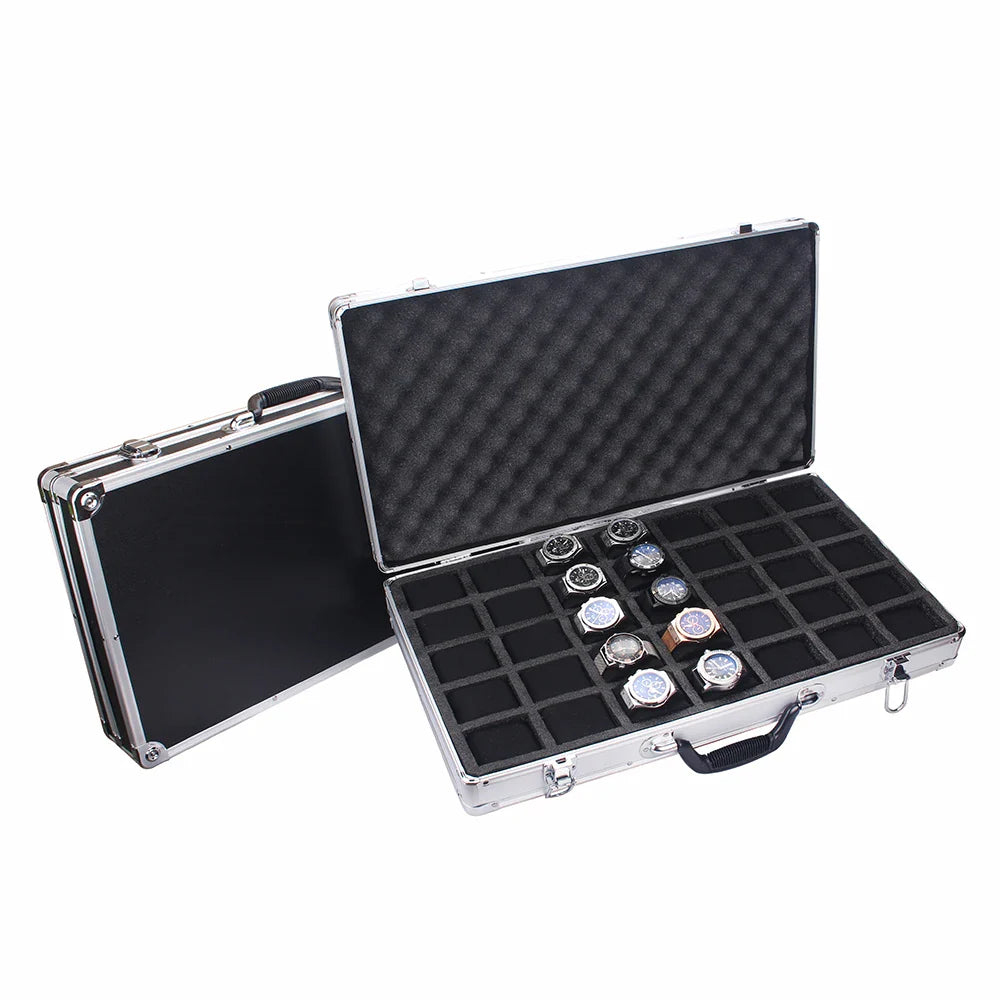 Trendbay 35-Slot Aluminum Watch Storage Case – Portable Watch & Jewelry Organizer Display Box