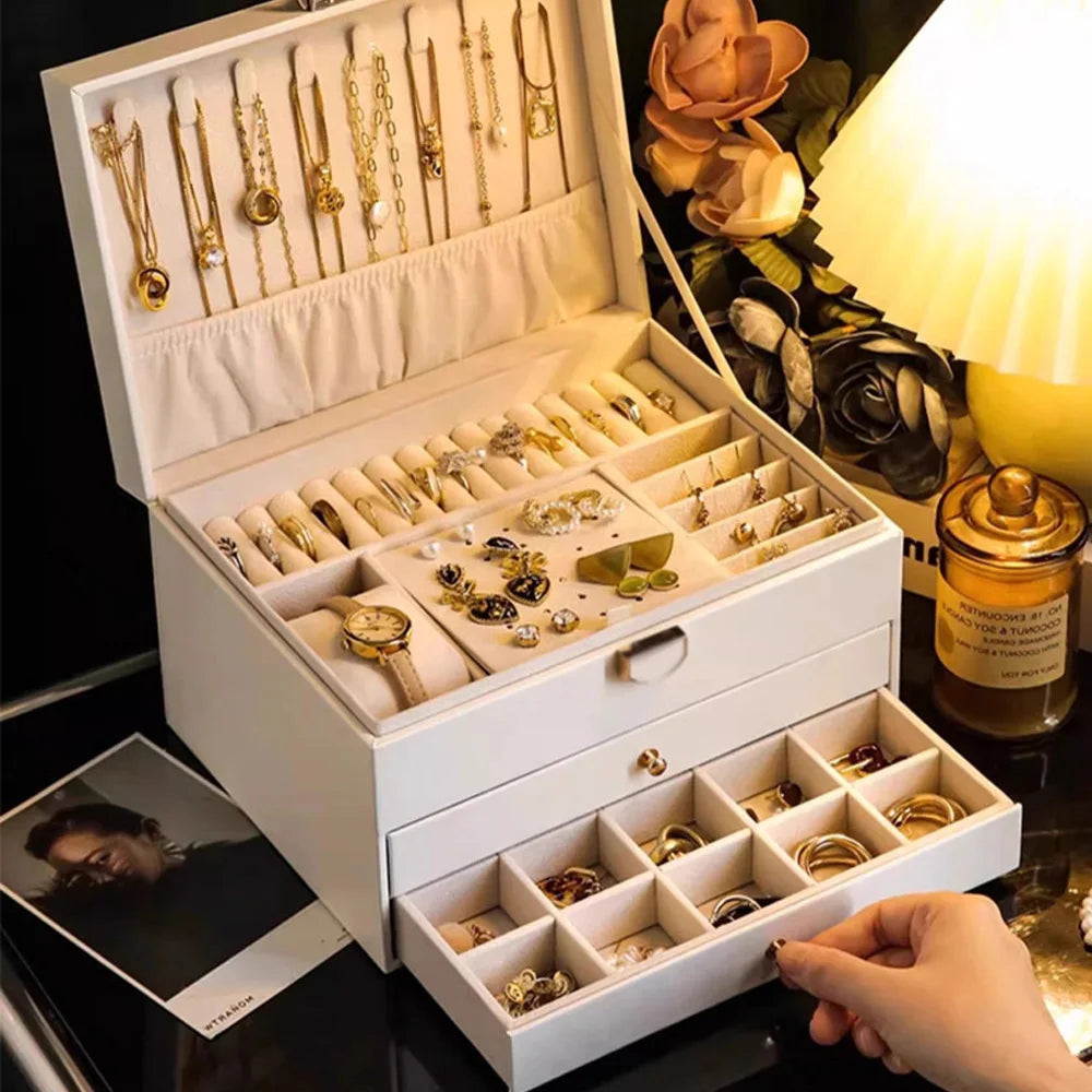 Trendbay Double-Layer Jewelry Storage Box – Luxury Organizer for Earrings, Rings, Necklaces & Watches