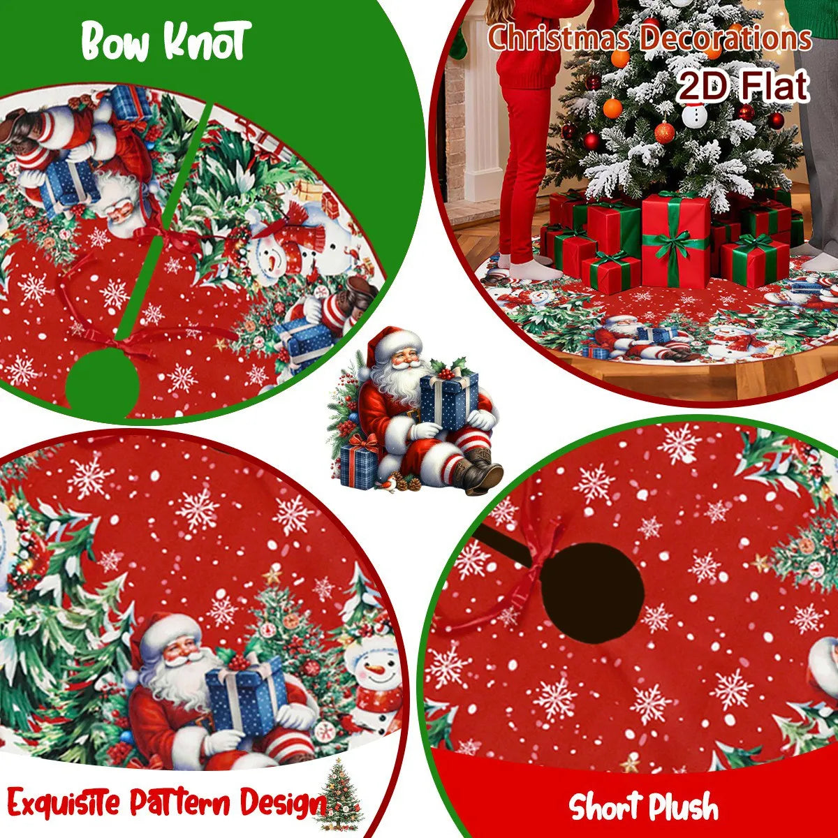 Trendbay Christmas Tree Skirt Santa & Snowman Printed Polyester Tree Base Cover