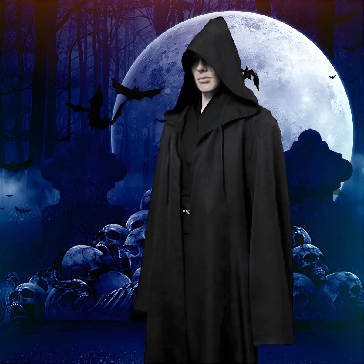 Trendbay Masquerade Black Hooded Cloak – Long Unisex Witch Robe
