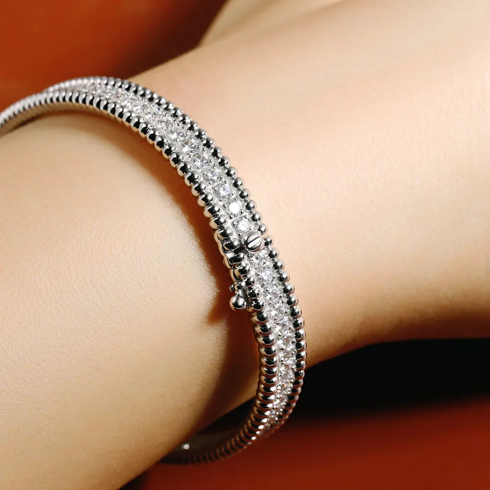 Trendbay Sterling Silver Moissanite Bangle – 18K Gold Plated Women's Bracelet for Weddings & Special Occasions