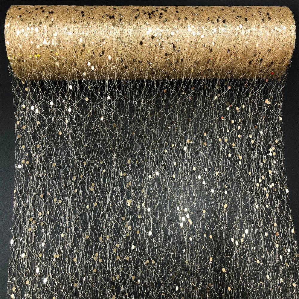 Trendbay Champagne Gold Sequin Tulle Table Runner 30cm × 5Yards