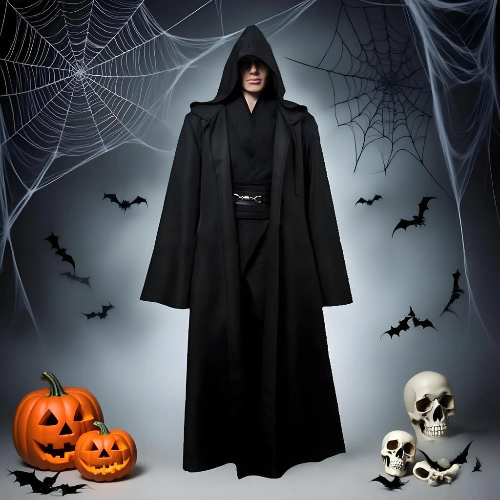 Trendbay Masquerade Black Hooded Cloak – Long Unisex Witch Robe