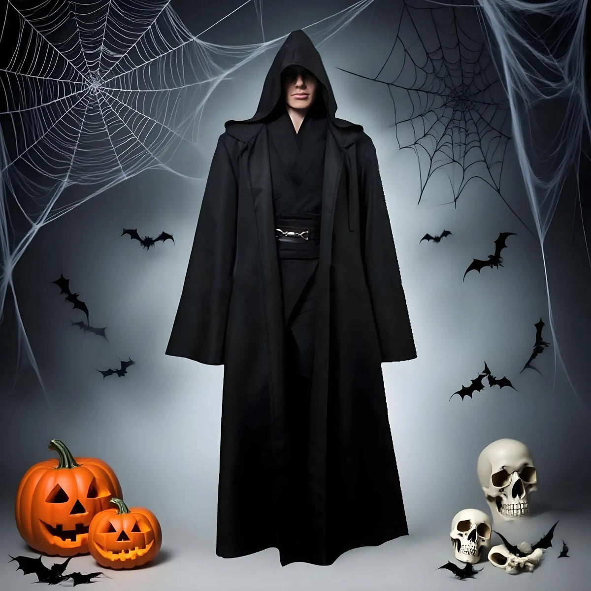 Trendbay Masquerade Black Hooded Cloak – Long Unisex Witch Robe