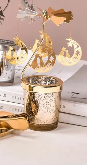 Trendbay Gold Moon Cat Rotating Candle Holder 17×8CM Metal
