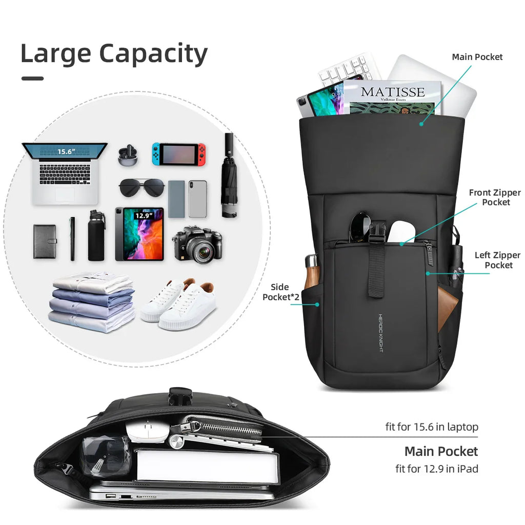 Trendbay Expandable Roll-Top Laptop Backpack – Water-Resistant Travel & Business Backpack
