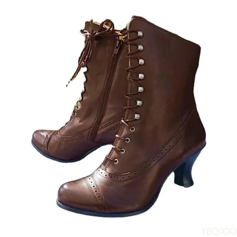 Trendbay Women's Lace-Up High Heel Ankle Boots