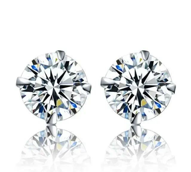 Trendbay 925 Sterling Silver Round CZ Stud Earrings 6MM Clear Crystal for ladies